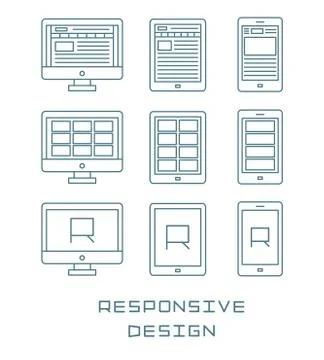 Line icons set flat design responsive web development service, website webpage Stock-Illustration