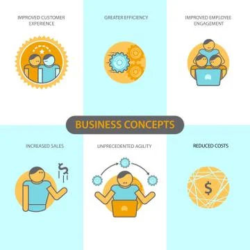 Line icons set with flat design elements of business concepts, improved customer Illustrazione stock