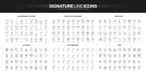 Line Icons Set Measurement Coding Download Network Lightning Illustrazione stock