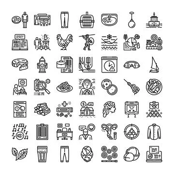 Line icons set presenting diverse concepts and objects Illustrazione stock