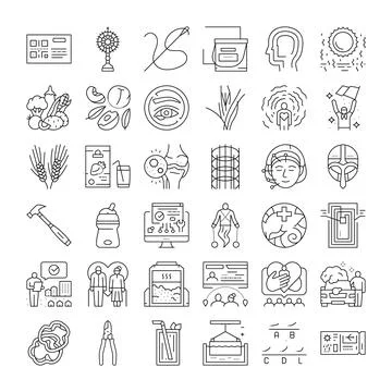 Line icons set presenting diverse modern life concepts Stock Illustration