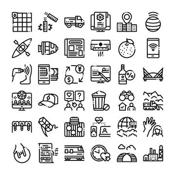 Line icons set representing everyday life object concepts Stock Illustration