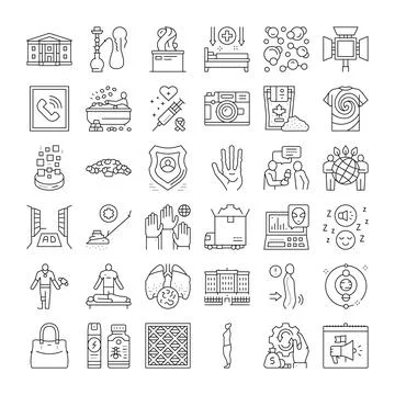 Line icons set representing various concepts and themes Illustrazione stock