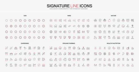 Line Icons Set Sun Wind Nature Nutrition Stock Illustration