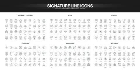 Line Icons Set Training Brain Stress Wellness Stock Illustration