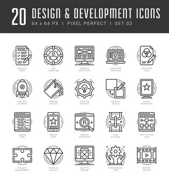 Line icons set. Trendy Modern flat thin linear stroke vector Design and Dev.. 스톡 일러스트