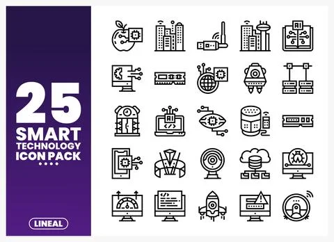 Line icons of smart technology on a white background. pack イラスト素材