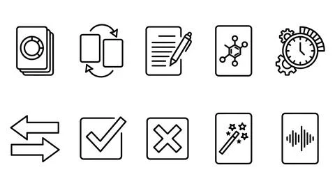 Line icons for study materials, document processing, decision making, and c.. Illustrazione stock