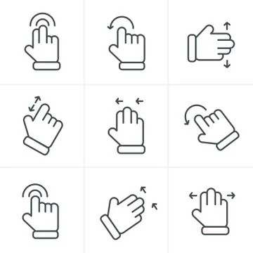 Line Icons Style Basic human gestures using modern digital devices Icons Set, Stock Illustration
