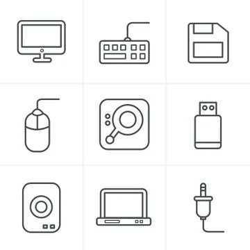 Line Icons Style Computer Icons Set, Vector Design Stock Illustration