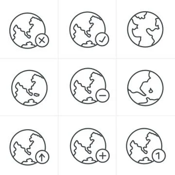 Line Icons Style Earth vector icons set Stock Illustration