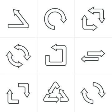 Line Icons Style Simple, flat design recycle symbols in black isolated on whi Illustrazione stock