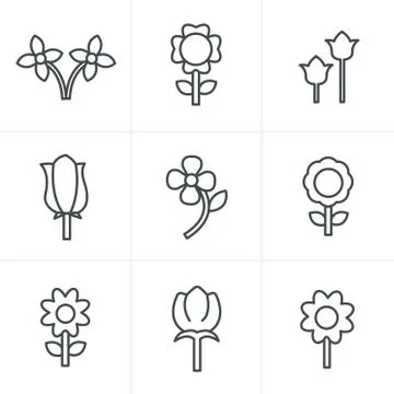 Line Icons Style Vector Flower icon set Stock Illustration