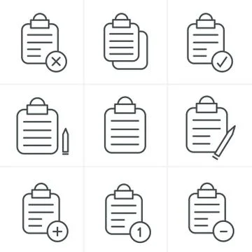 Line Icons Style  Vector isolated clipboard, list icons set Stock Illustration