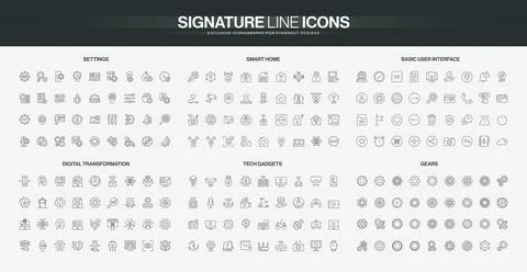Line Icons for Tech, Settings, Smart Home Stock Illustration