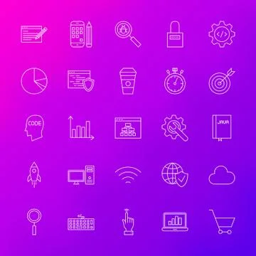 Line Icons Website Development 스톡 일러스트