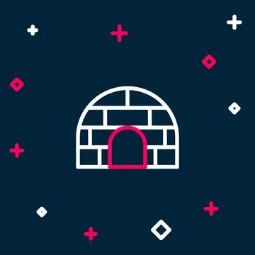 Line Igloo ice house icon isolated on blue background. Snow home, Eskimo do.. Illustrazione stock