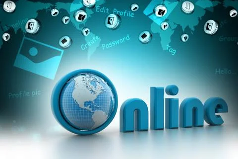 On-line illustration with globe. Stock Illustration