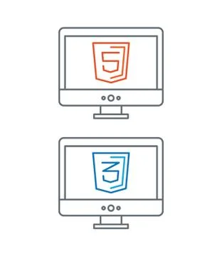 Line illustration of web development icons, html and css - isolated on white Illustrazione stock