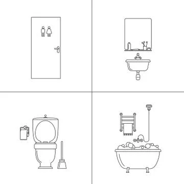 Line illustrations of bathtoom. Stock Illustration