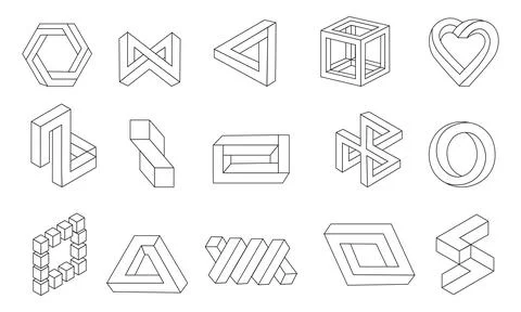Line impossible shapes. Optical illusion collection. Visual perception delusion Stock Illustration