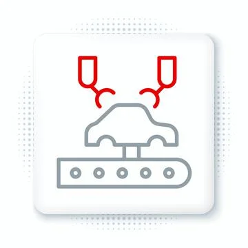 Line Industrial machine robotic robot arm hand on car factory icon isolated on Illustrazione stock