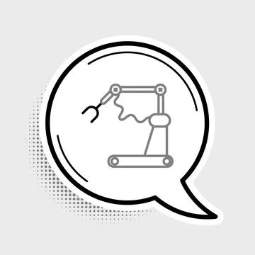 Line Industrial machine robotic robot arm hand factory icon isolated on grey Illustrazione stock