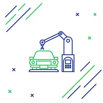 Line Industrial machine robotic robot arm hand on car factory icon isolated on Illustrazione stock