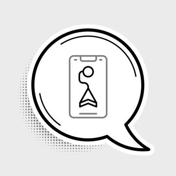 Line Infographic of city map navigation icon isolated on grey background. Mobile Illustrazione stock