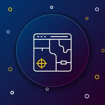 Line Infographic of city map navigation icon isolated on blue background. Mobile Illustrazione stock