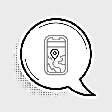 Line Infographic of city map navigation icon isolated on grey background. Mobile Illustrazione stock