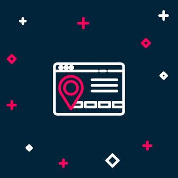 Line Infographic of city map navigation icon isolated on blue background. Mobile Illustrazione stock