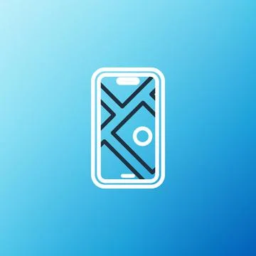 Line Infographic of city map navigation icon isolated on blue background. Mobile Illustrazione stock