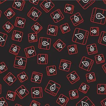 Line Infographic of city map navigation icon isolated seamless pattern on black イラスト素材