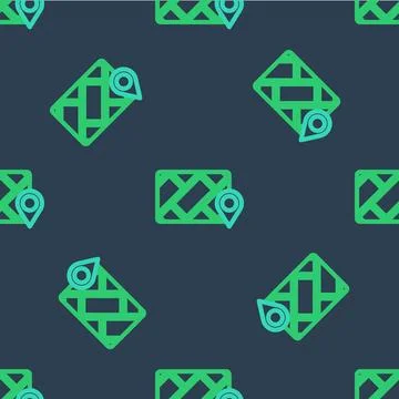 Line Infographic of city map navigation icon isolated seamless pattern on blue Stock Illustration