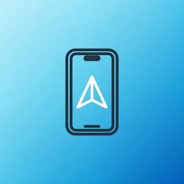 Line Infographic of city map navigation icon isolated on blue background. Mobile Illustrazione stock