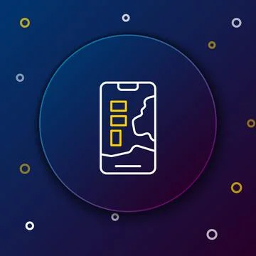 Line Infographic of city map navigation icon isolated on blue background. Mobile Illustrazione stock