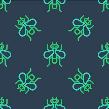 Line Insect fly icon isolated seamless pattern on blue background. Vector Stock Illustration