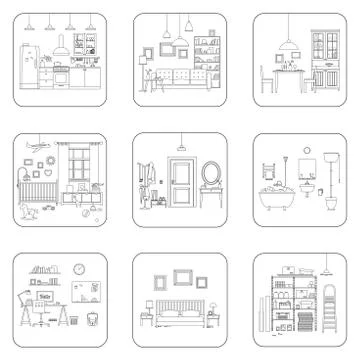 Line interior rooms Stock Illustration
