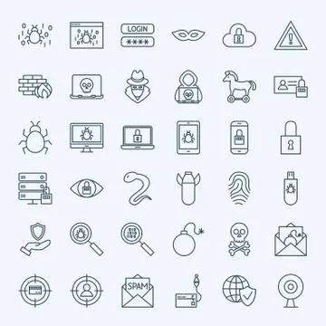 Line Internet Security Icons Stock Illustration