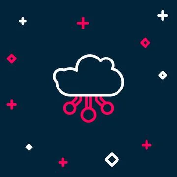 Line Internet of things icon isolated on blue background. Cloud computing design Stock Illustration