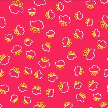 Line Internet of things icon isolated seamless pattern on red background. Cloud Stock Illustration