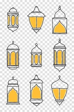 Line Islamic Arabic Lantern Symbol Icon Collection Set. Hand drawn set of l.. Stock Illustration