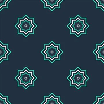 Line Islamic octagonal star ornament icon isolated seamless pattern on blac.. Stock Illustration