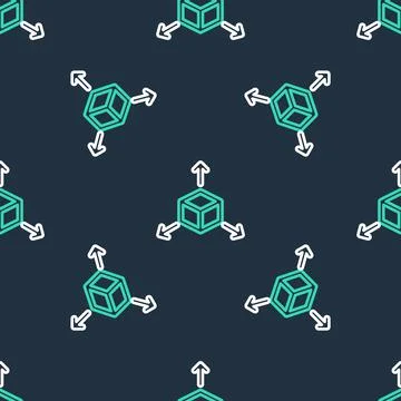 Line Isometric cube icon isolated seamless pattern on black background Stock Illustration