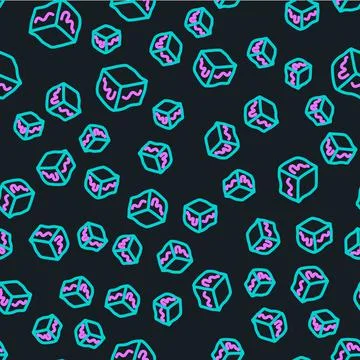 Line Isometric cube icon isolated seamless pattern on black background Illustrazione stock