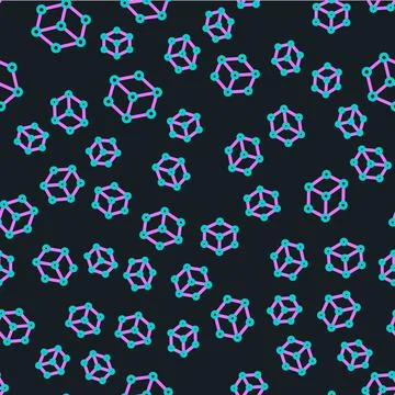 Line Isometric cube icon isolated seamless pattern on black background 스톡 일러스트