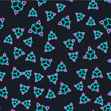 Line Isometric cube icon isolated seamless pattern on black background Ilustración de archivo