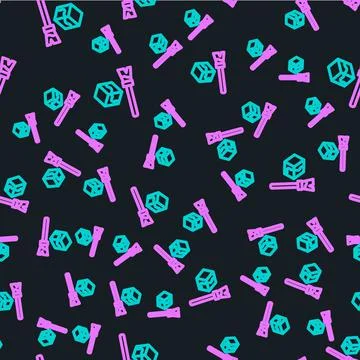 Line Isometric cube icon isolated seamless pattern on black background Illustrazione stock
