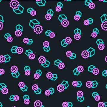 Line Isometric cube icon isolated seamless pattern on black background Illustrazione stock